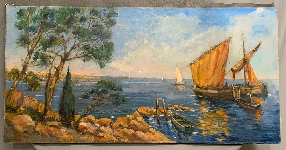 Côte d'Azur, 100 cm, signé : Charles Blondin , vers 1950, Provence, marine