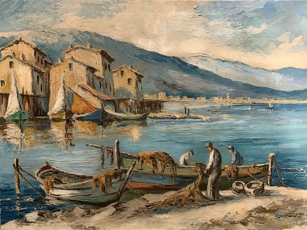 Martigues, Signed Joseph Guenard, Circa 1950/60, Provençal Landscape, Mediterranean.