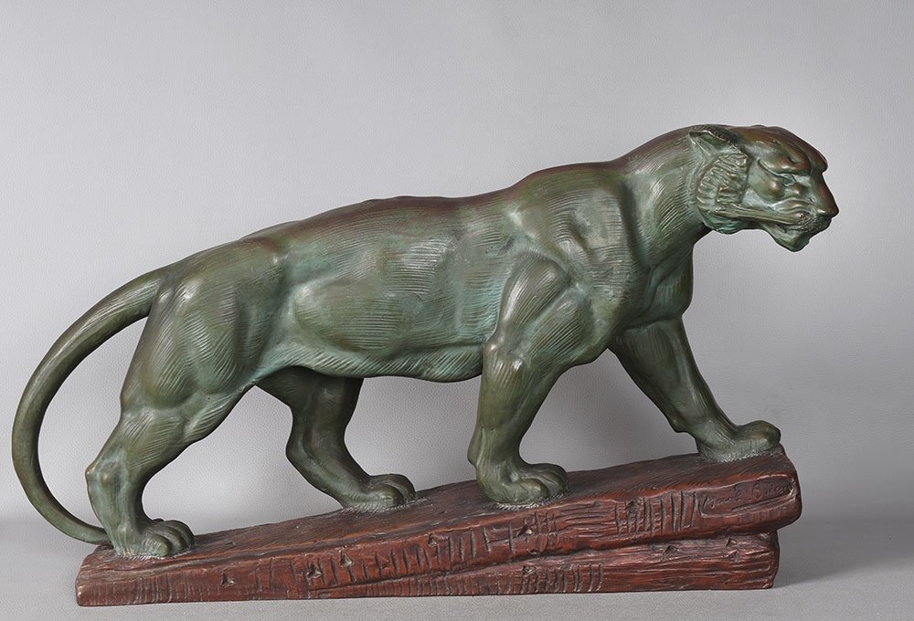 Terre Cuite, 75 cm, Marcel Bouraine 1886/1948, Tigre, Art Déco, Tigre