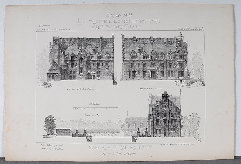 Architecture, Set Of 3 Engravings, 31x46 Cm, Early 20th Century-photo-2