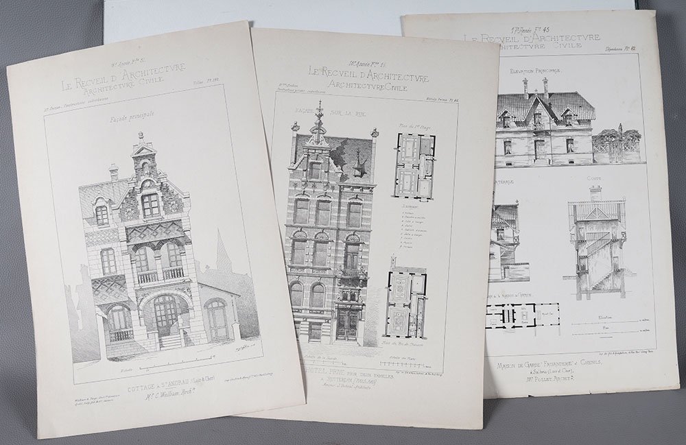 Architecture, Lot de 3 gravures, 31x46 cm, début XX ème