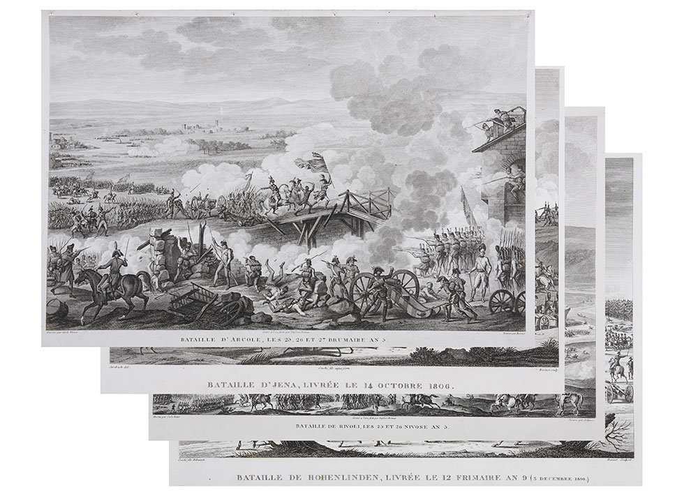 Lot de 4 Gravures début XIX ème, Napoléon Bonaparte, 33x45cm, Les Grandes Batailles