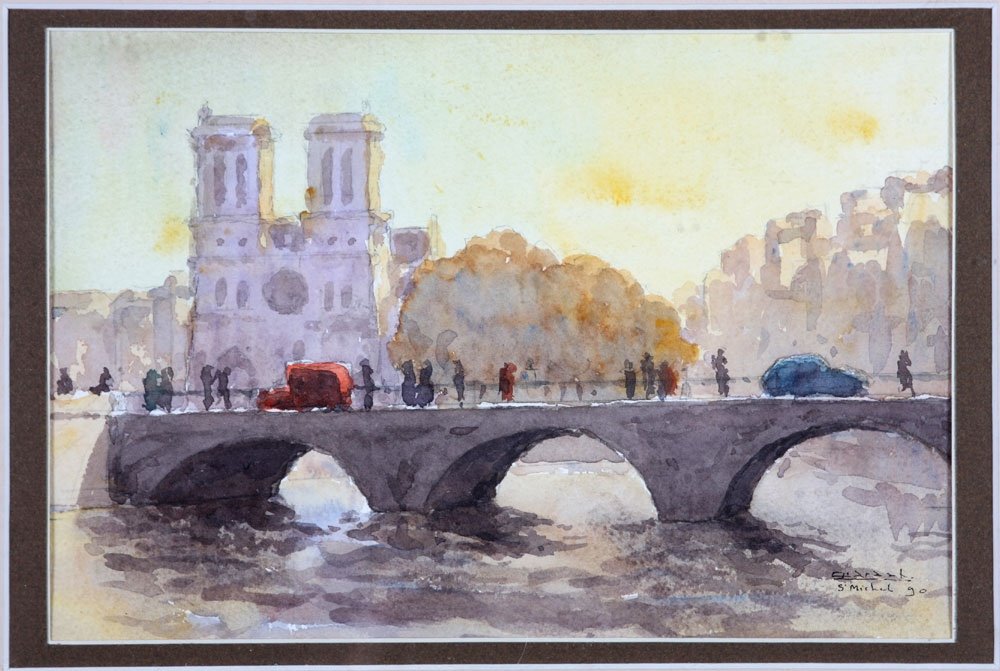 Watercolor, Paris, Notre Dame, The Island Of The City, Signed Gabriel Lardat 1900/1994-photo-2