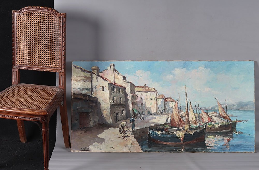 Martigues, 120 cm, Marcel Masson ( Antoine Blanchard) 1910/1988, Côte D’Azur, Ecole Française -photo-2