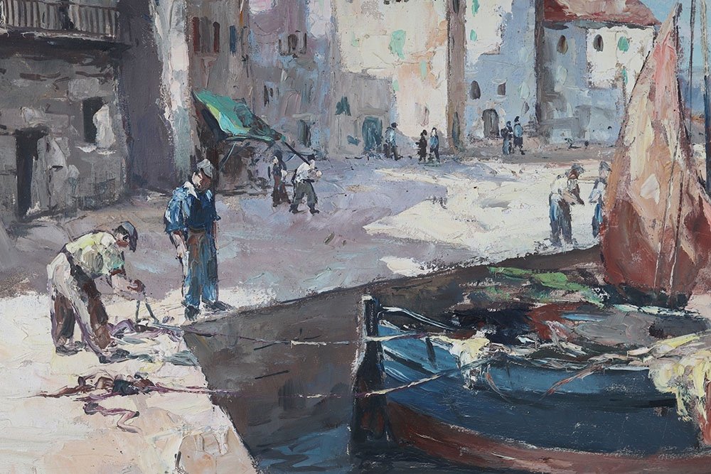 Martigues, 120 cm, Marcel Masson ( Antoine Blanchard) 1910/1988, Côte D’Azur, Ecole Française -photo-3