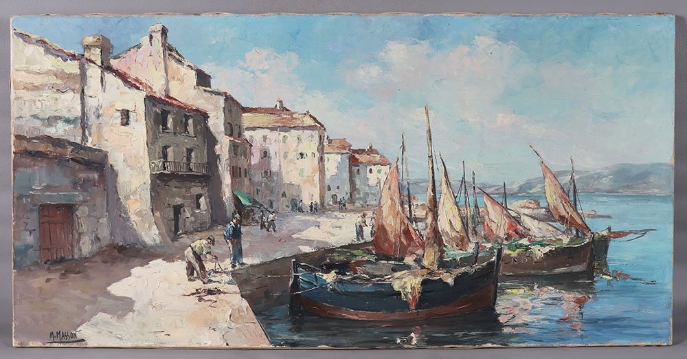 Martigues, 120 cm, Marcel Masson ( Antoine Blanchard) 1910/1988, Côte D’Azur, Ecole Française 