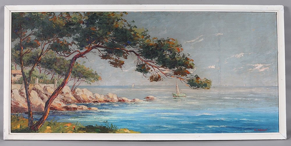 Côte D’Azur, 120 cm, signé : Raoul About , vers 1950, Provence, Marine