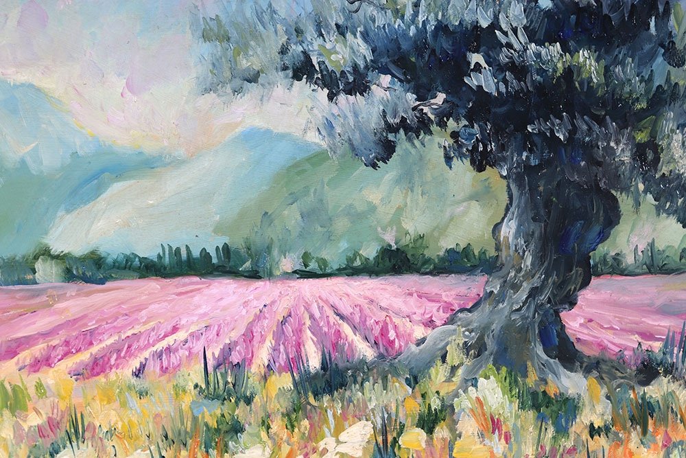 Paysage Provence, 80 X 64 cm, les lavandes, Sud de la France, Ecole Française-photo-3