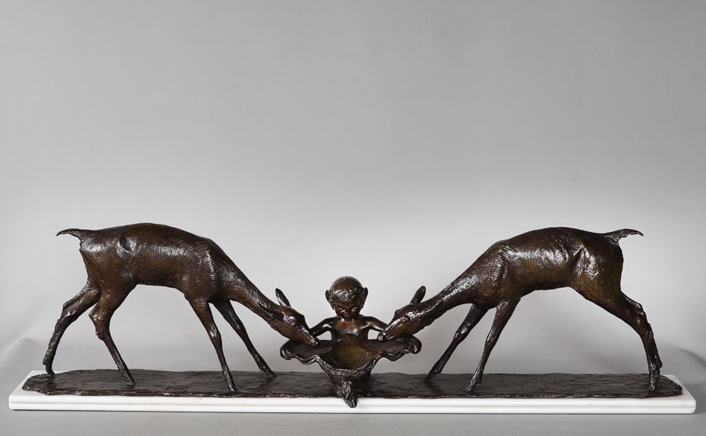 Bronze 1925, 94 cm, Ary BITTER, Fondeur : SUSSE, biches s’abreuvant