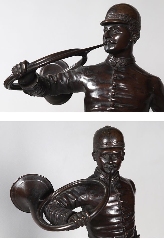 19th Century Bronze, 60 Cm, Hunting With Hounds, Signed: J. Verstappen, Belgian School, Hunting Horn-photo-2