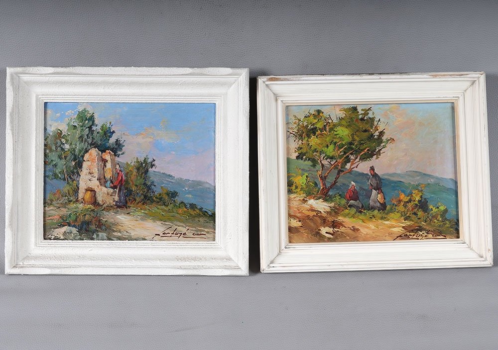 Pair Of Paintings, Fortuné Car 1905/1970, Provence, Luberon, South Of France