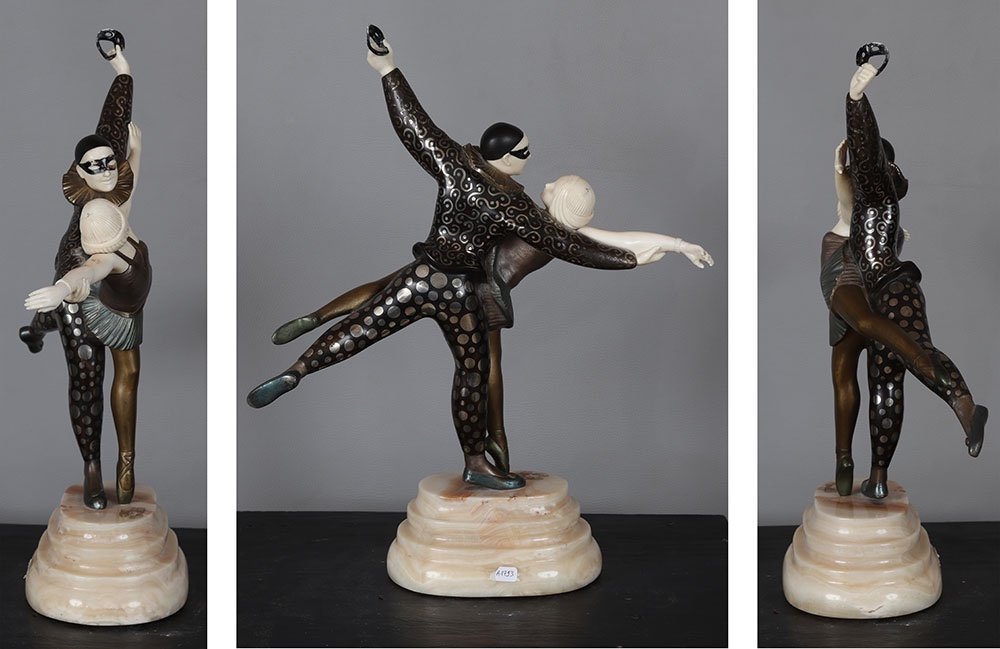 Alexandre KELETY 1874/1940, Chryséléphantine 48 cm, Art Déco, les danseurs -photo-4