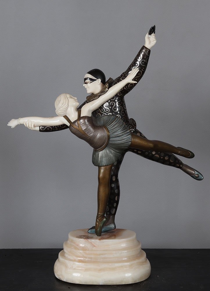 Alexandre KELETY 1874/1940, Chryséléphantine 48 cm, Art Déco, les danseurs 