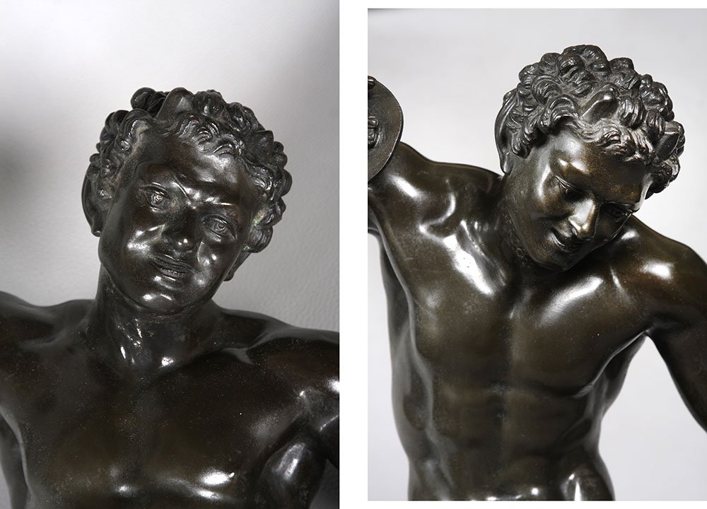 19th Century Bronze, 57 Cm, Faun With Cymbals, Antique Bronze, French School-photo-2