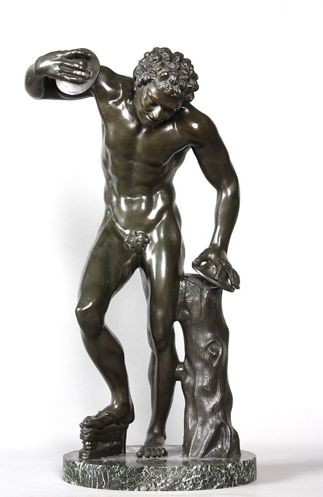 19th Century Bronze, 57 Cm, Faun With Cymbals, Antique Bronze, French School