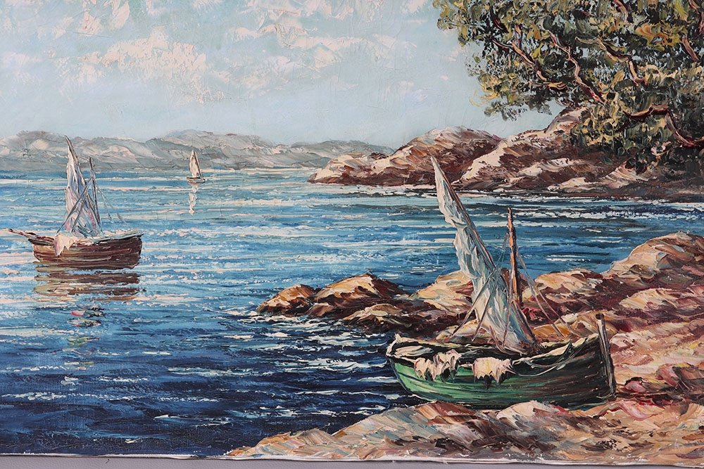 The Côte d'Azur, 130 Cm, Signed: Pierre Lemoine, Circa 1950/60, l'Esterel, South France, Marine-photo-3