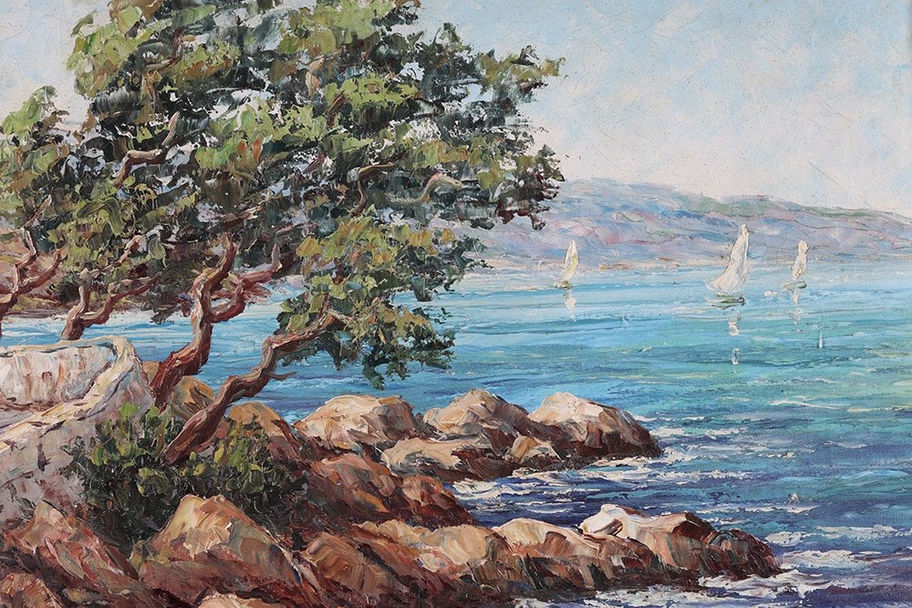 The Côte d'Azur, 94 Cm, Signed: Pierre Lemoine, Circa 1950/60, l'Esterel, South France, Marine-photo-3