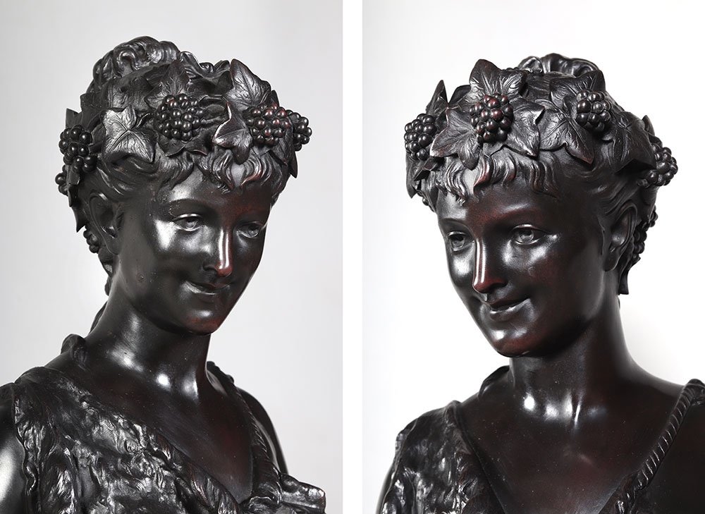 Bronze XIX ème, 50 cm, signé Jean BULIO 1827/1911, Bacchante, Allégorie du Printemps-photo-2