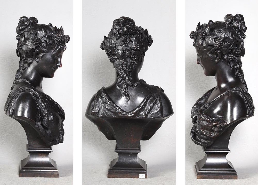 Bronze XIX ème, 50 cm, signé Jean BULIO 1827/1911, Bacchante, Allégorie du Printemps-photo-3