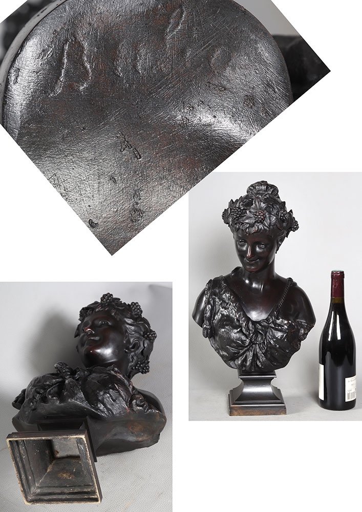 Bronze XIX ème, 50 cm, signé Jean BULIO 1827/1911, Bacchante, Allégorie du Printemps-photo-4