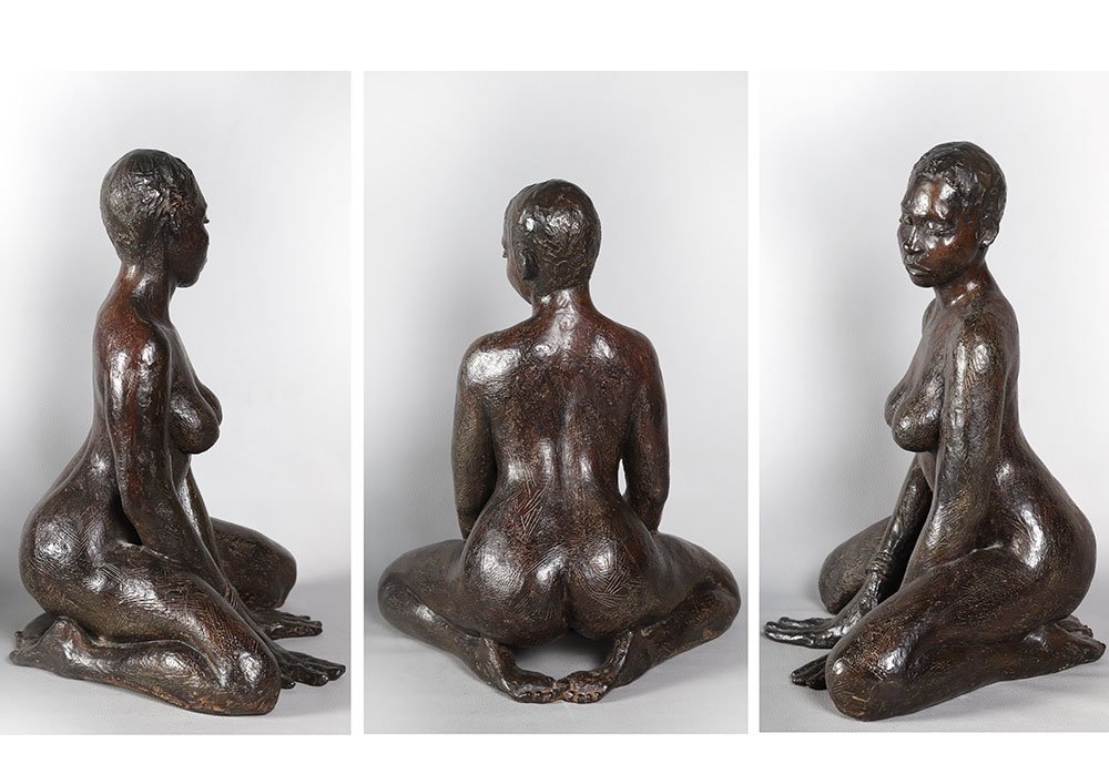 Bronze XX ème, 46 cm, signé M.j. Bourron, numéroté 2/8, Africa-photo-2