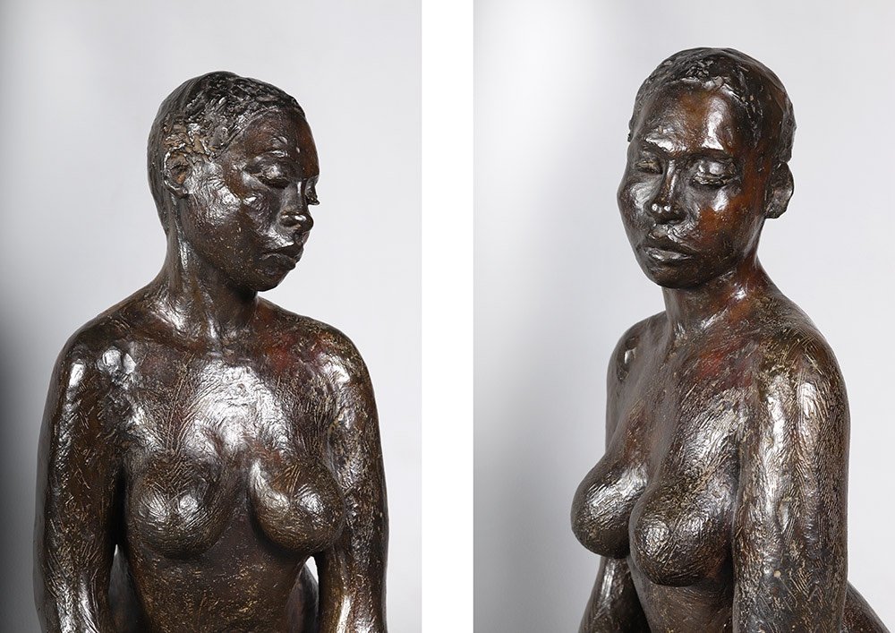 Bronze XX ème, 46 cm, signé M.j. Bourron, numéroté 2/8, Africa-photo-4