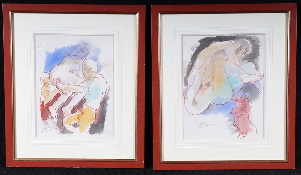 Signed: Pierre Ambrogiani, Pair Of Erotic Watercolors