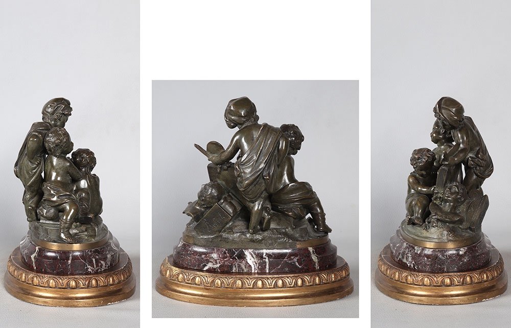 19th Century Bronzes, Signed Elias Robert 1821/1874, Allegory Of The Arts-photo-4