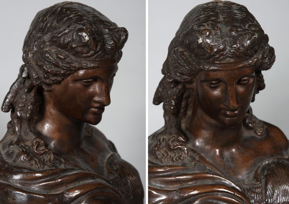 Bronze du XIX ème siècle, buste de d'Ariane, femme de Dionysos-photo-3