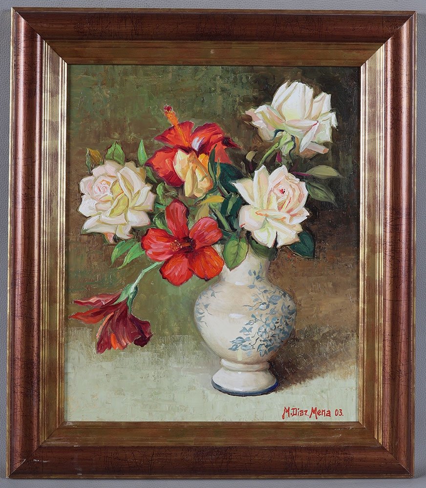 Fleurs, signé : Manuel Diaz Mena, daté : 2003, Ecole Espagnole