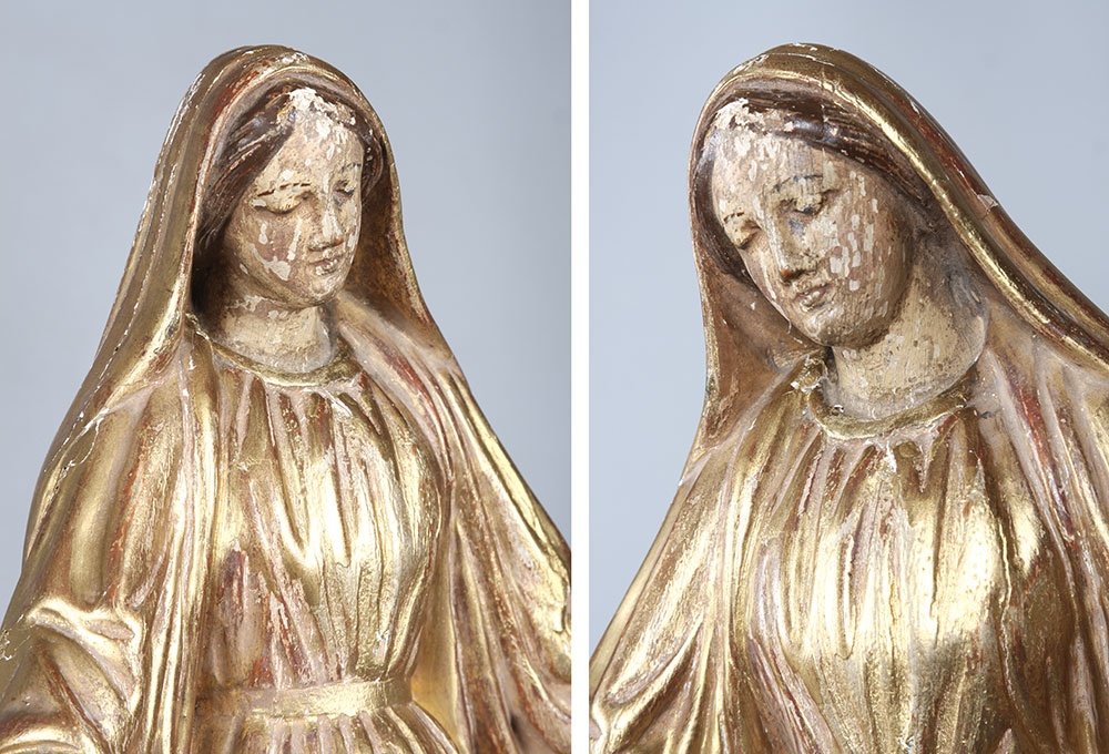 18th Century Virgin, 60 Cm, Wooden Sculpture Gilded With Gold Leaf-photo-2