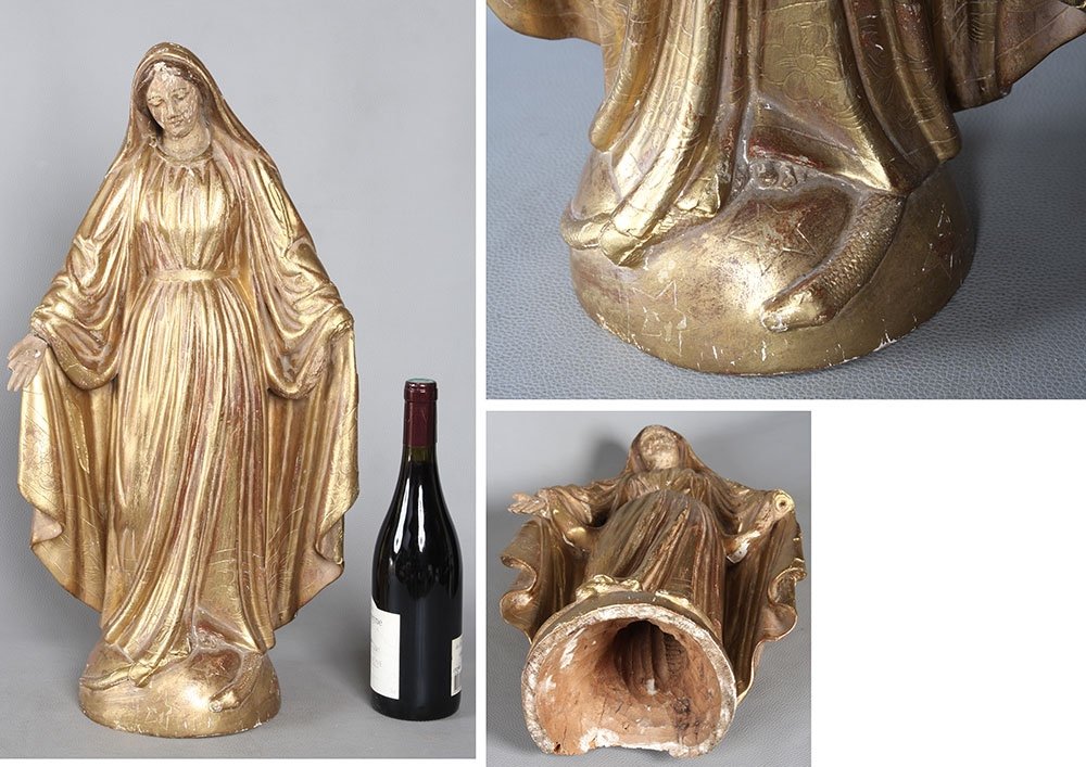 18th Century Virgin, 60 Cm, Wooden Sculpture Gilded With Gold Leaf-photo-1