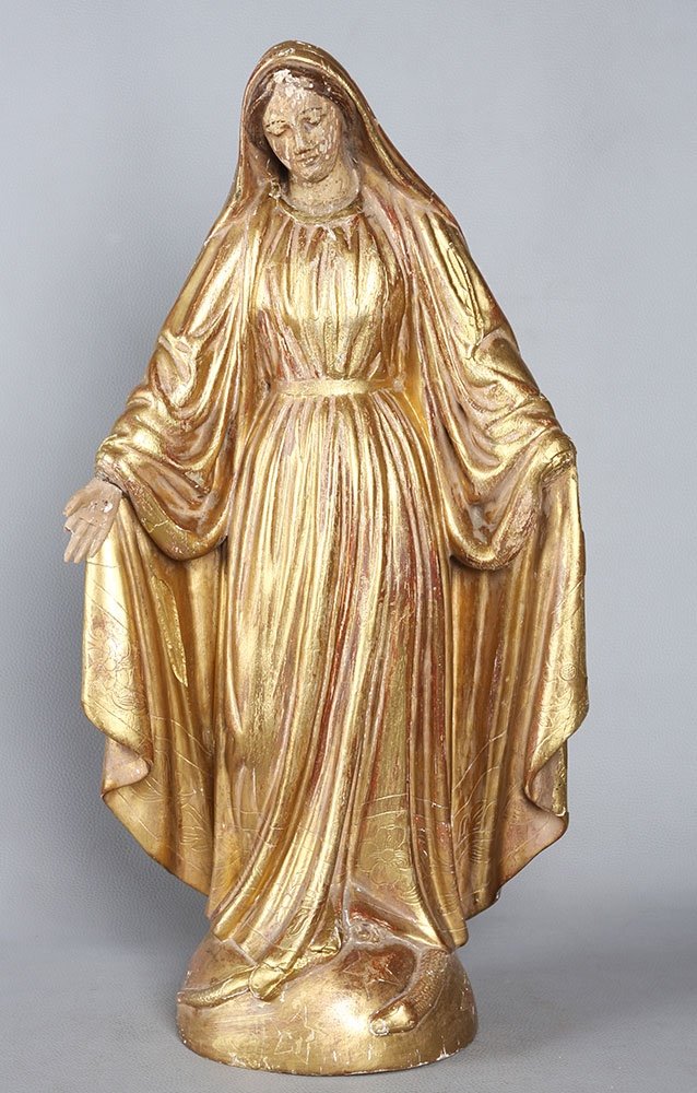 18th Century Virgin, 60 Cm, Wooden Sculpture Gilded With Gold Leaf