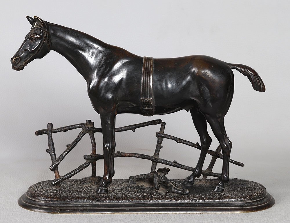 Bronze XIX ème, animalier, cheval de course, Ecole Françaises