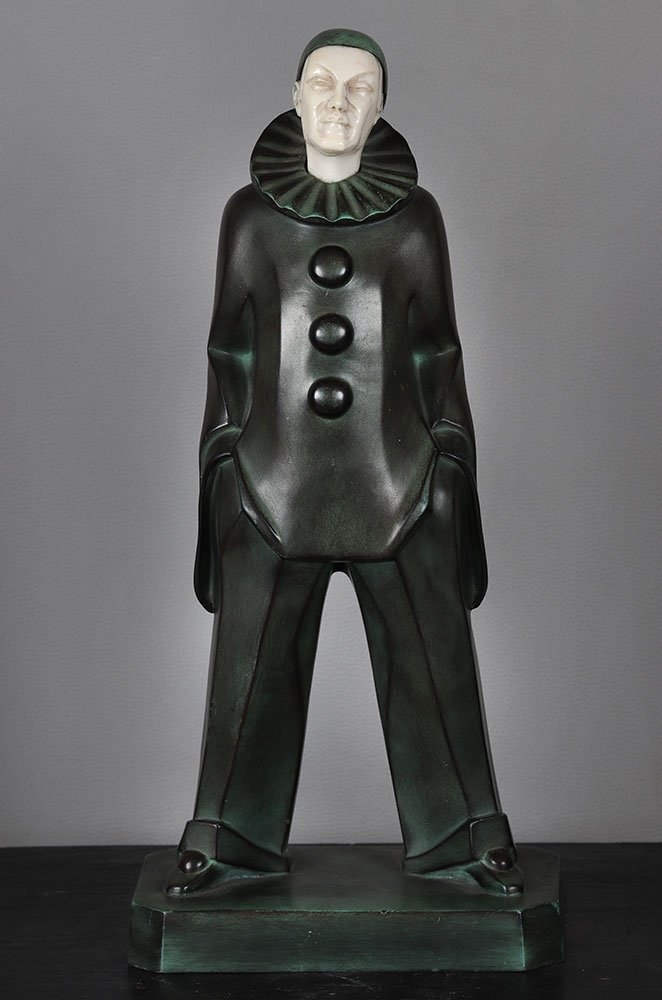 Max Le Verrier, Chryselephantine 45 Cm, Art Deco, Pierrot 