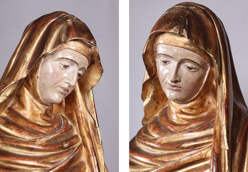 Large 18th Century Virgin, 90 Cm, Sculpture In Gilded Wood With Gold Leaf-photo-2