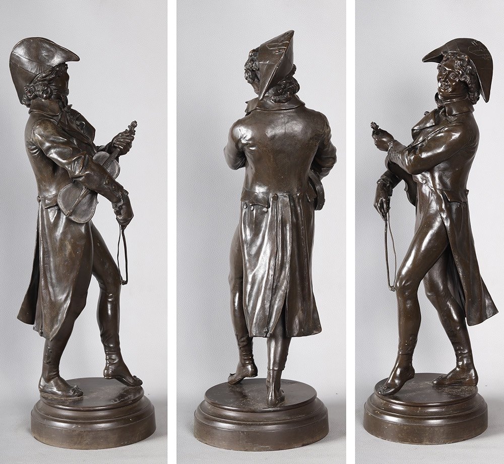 Bronze XIX ème, 62 cm, Jean Jules SALMSON 1823/1902, Violoniste sous l'Empire, Ecole Française-photo-2