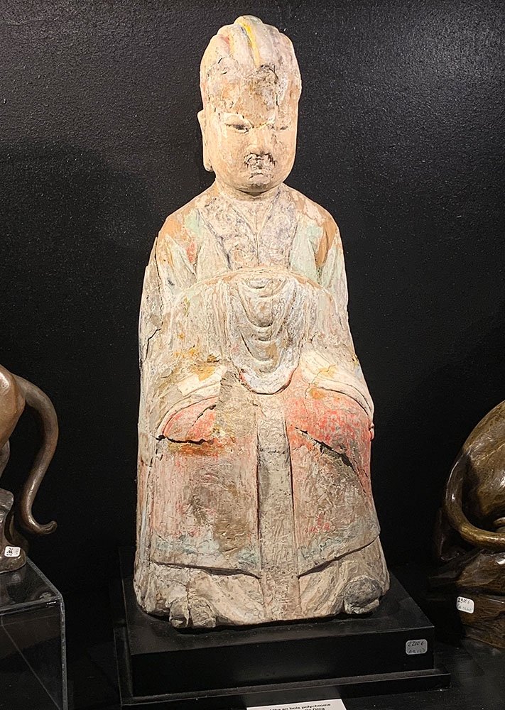 Bouddha Chine, 57 cm, époque Dynastie Qing, en bois polychrome