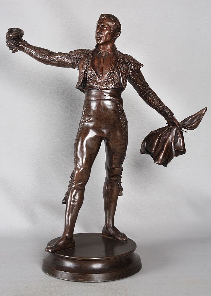 Large Bronze Bullfighting, 67 Cm, Circa 1910, By Edmond Desca 1855/1918, Matador, Toreador