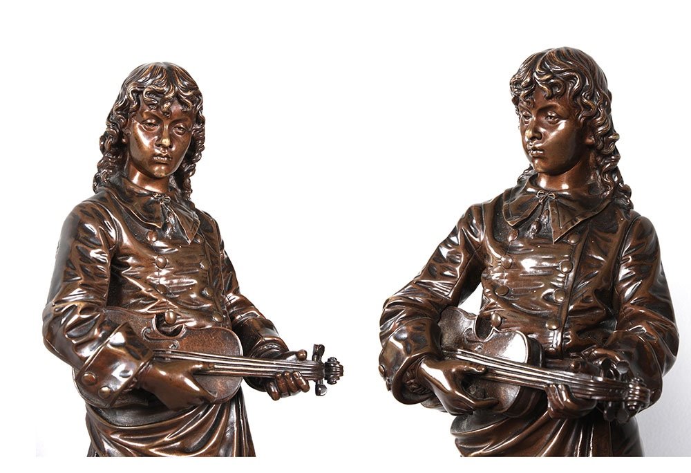 Bronze XIX°, 48 cm, signé : Eutrope BOURET 1883 / 1906, Le violoniste-photo-2