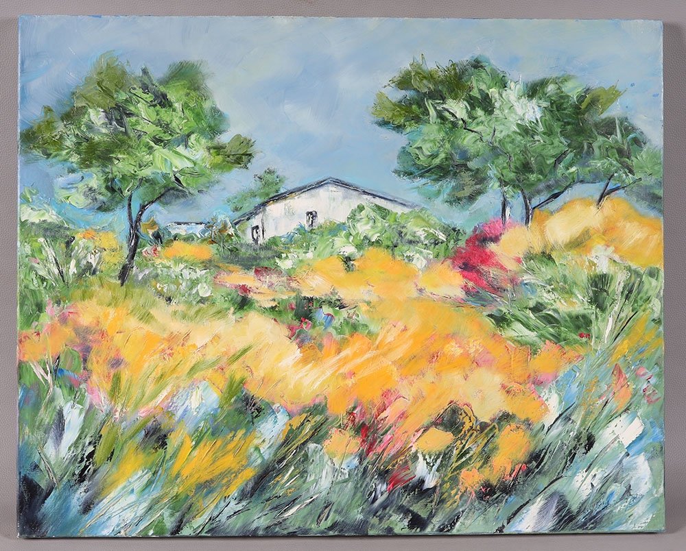 Landscape Of Provence, Mistral, 81 Cm, Dated: 1991 And Signed, French Provençal School