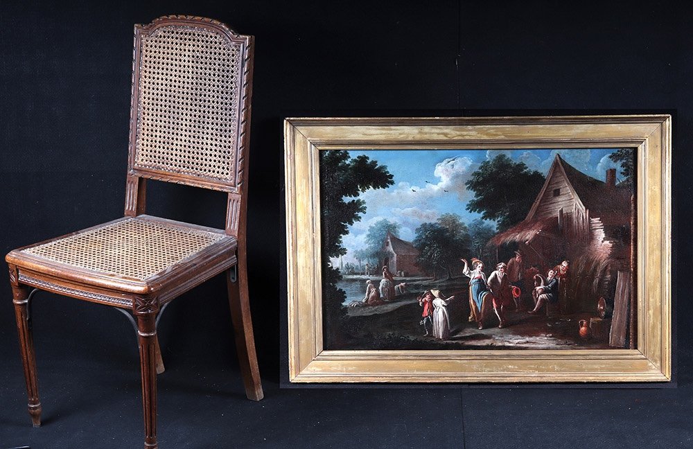 Landscape, 97 Cm, 18th Century Country Scene, French School, Animated With Characters -photo-2