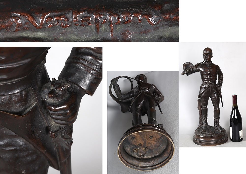 19th Century Bronze, 60 Cm, Hunting With Hounds, Signed: J. Verstappen, Belgian School, Hunting Horn-photo-4