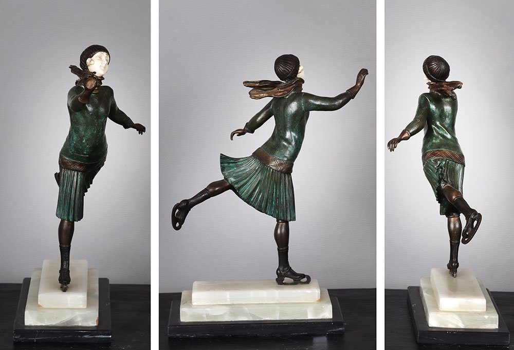 Chiparus (1886-1947), 36 cm, Chryséléphantine, signé, patineuse-photo-4