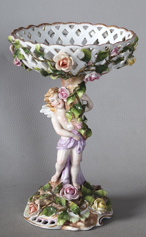 Coupe corbeille Porcelaine de Plaue-Thuringe, XIX ème, Hauteur : 24 cm