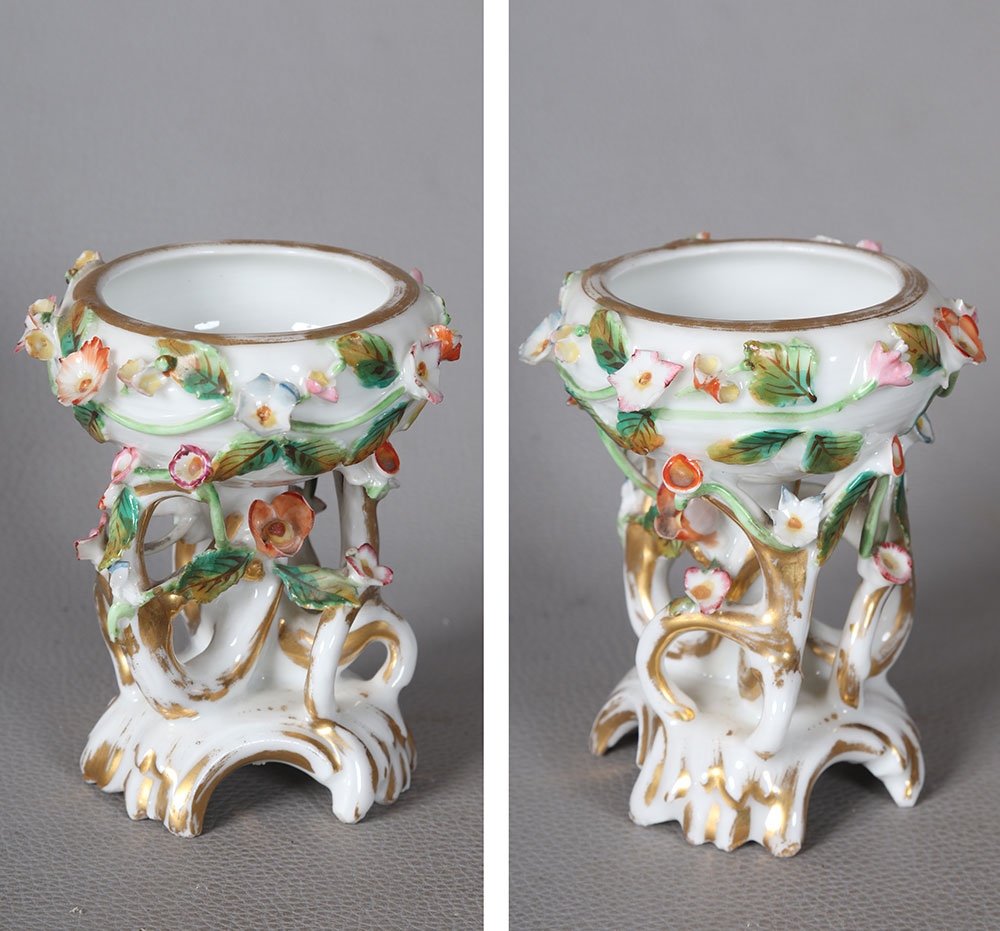 Antique Porcelain Cup, Romantic Floral Decoration-photo-2