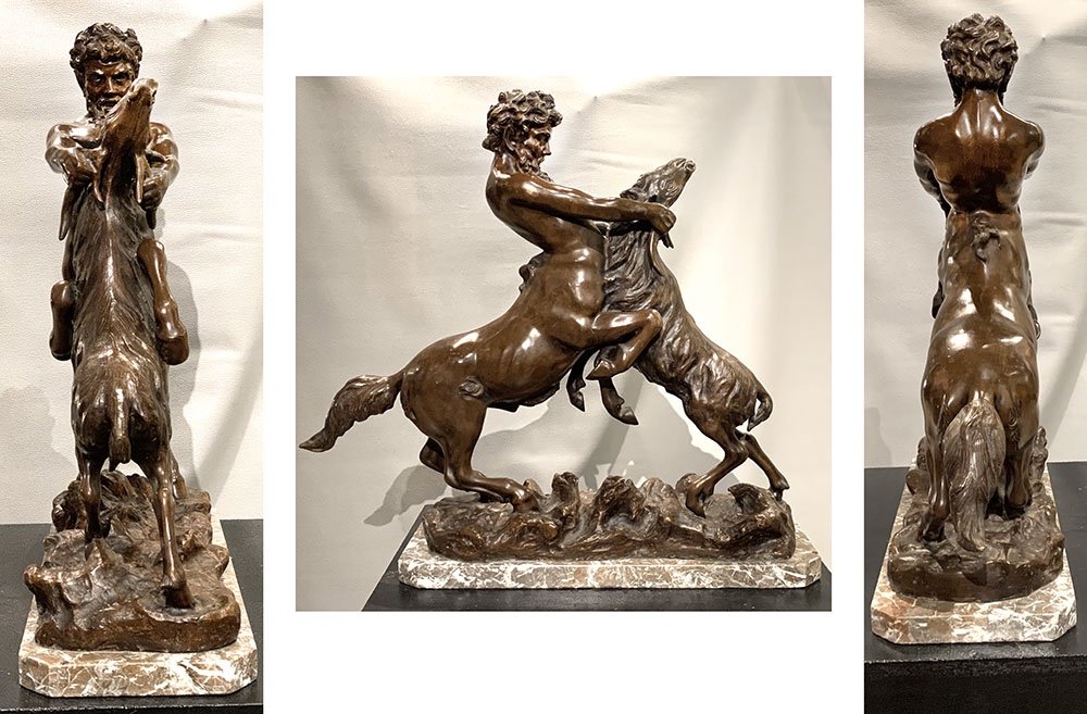 Large 19th Century Bronze, 65 Cm, By James Hunt 1880 / ?, Centaur Fighting With A Goat-photo-4