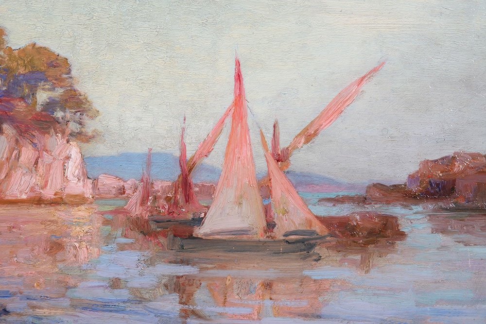 Painting Dated: 1905, By Paul Lecuit-monroy 1858/1926, 70 Cm, Seaside Near Toulon-photo-2