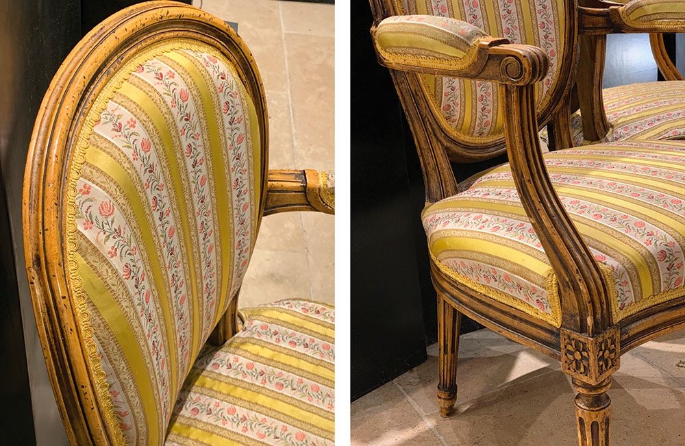 Pair Of Louis XVI Style Armchairs, In Beech. -photo-3