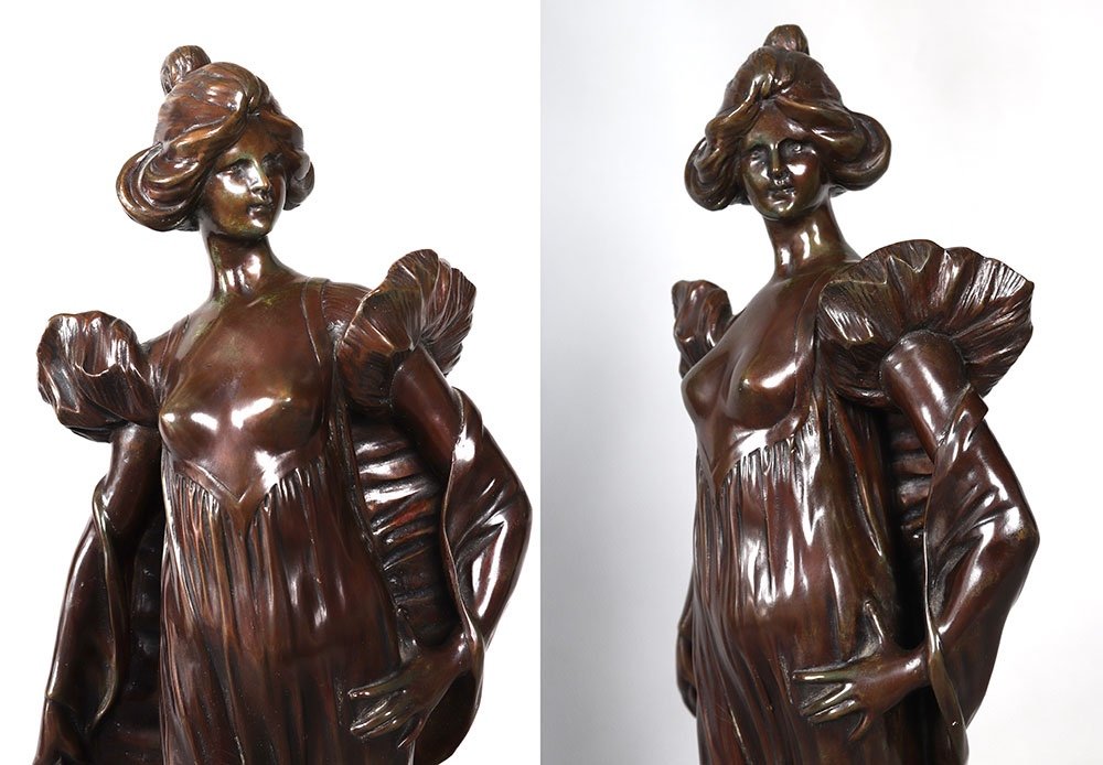 Bronze XIX ème,  51 cm, Jean Gautherin 1840/1890, Jeune femme aux seins nus-photo-3